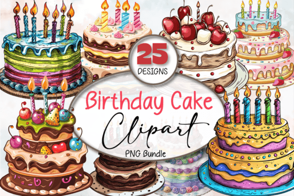 Download Watercolor Birthday Cake Clipart Bundle - Birthday Collection