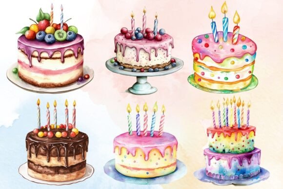 Download Watercolor Happy Birthday Cake Clipart - Birthday Collection