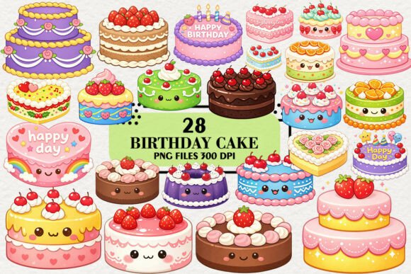 Download Kawaii Birthday Cake Clipart Bundle - Birthday Collection